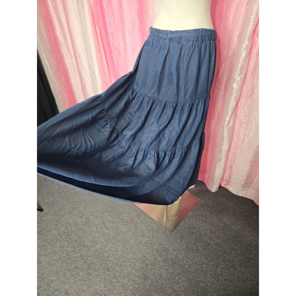 Frye and Co. Chambray Blue Denim Layered Western Boho Maxi Skirt Size Medium - Picture 10 of 12